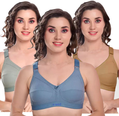 X-WELL Women Everyday Non Padded Bra(Grey, Light Green, Beige)