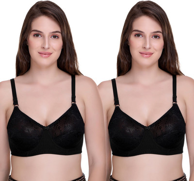 SONA SL007 Full Coverage Non-Padded Lace Bra Women Full Coverage Non Padded Bra(Black, Black)