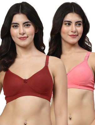 LILY Axela Moulded Double Layered Women Full Coverage Non Padded Bra(Maroon, Pink)
