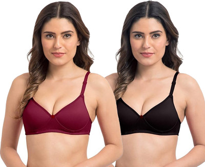 cloviax FLora mold Women Full Coverage Non Padded Bra(Black, Maroon)
