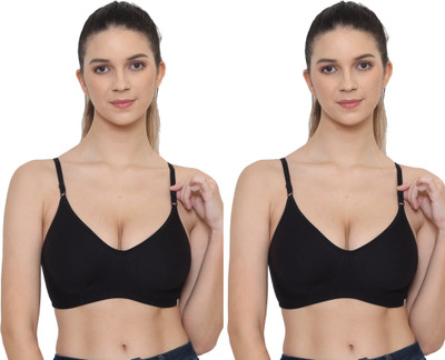 STOGBULL Hoisery Cotton Bra Combo for Girls Women Ladies Teenagers for Regular Daily Use Women Full Coverage Non Padded Bra(Black, Black)