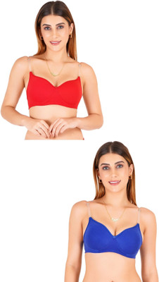 Liigne Transparent Strap Women Padded Bra Women Everyday Lightly Padded Bra(Red)