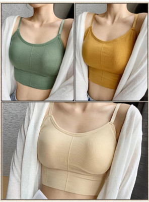 BRANKLY Women Cami Bra Lightly Padded Bra Women Cami Bra Lightly Padded Bra(Green, Gold, Beige)