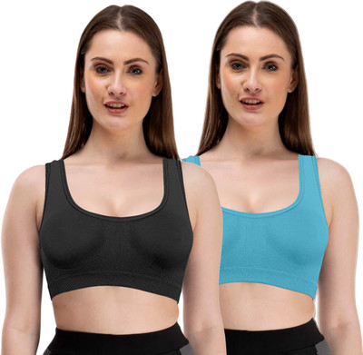 Brafee Women Sports Non Padded Bra(Black, Light Blue)