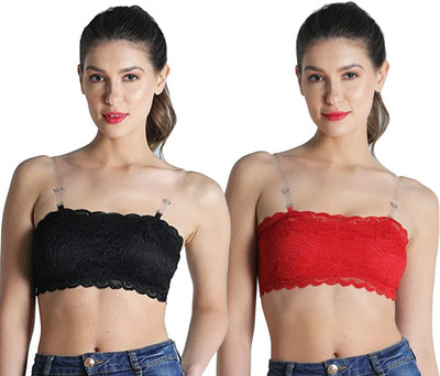 Unique Style Bandeau/Tube Bra for Women Women Bandeau/Tube Lightly Padded Bra(Black, Red)