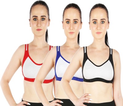 DRAXSTAR TRENDS Pack Of 3 Non Padded Double Layer Sports Bra For Women And Girls Women Sports Non Padded Bra(Red, Blue, Black)