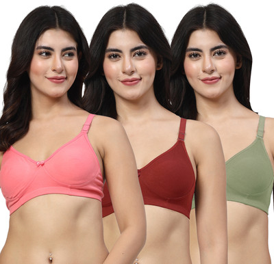 LILY Axela Moulded Double Layered Women T-Shirt Non Padded Bra(Pink, Maroon, Green)