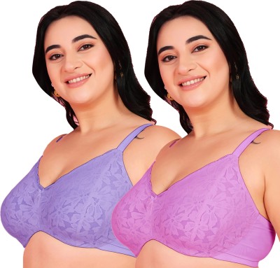 Curvy Love Soft Lace Women Balconette Non Padded Bra(Blue, Purple)