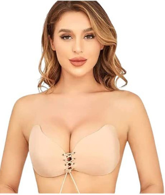 YANTI Fashion Backless Strapless Bras for Women Adhesive Silicone Bras Women Stick-on Heavily Padded Bra(Beige)