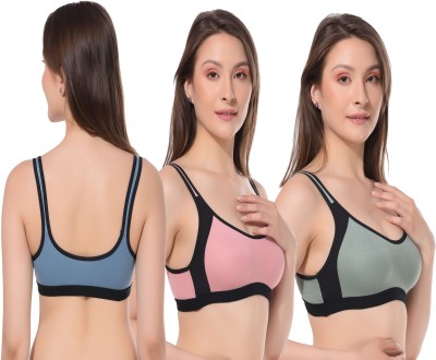 lufiya Women Sports Non Padded Bra(Pink, Green, Blue)