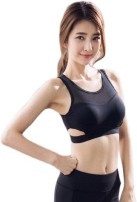 Feshionkis Women Sports Non Padded Bra(Black)