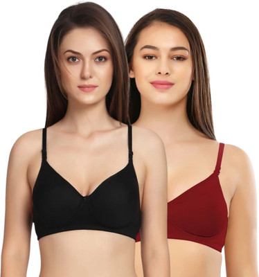 Thread sutra Everday T-Shirt Bra Women T-Shirt Lightly Padded Bra(Black, Maroon)