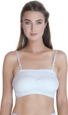 PLUMBURY Padded Seamless Strapless Multi-Way Bra Women Bandeau/Tube Lightly Padded Bra(White)