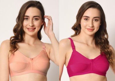 Makazio Women T-Shirt Non Padded Bra(Beige, Pink)