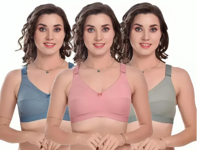 Winsure cotton bra non padded full support bra for teenagers bra plus size Regula bra Women Full Coverage Non Padded Bra(Purple, Dark Green, Orange)