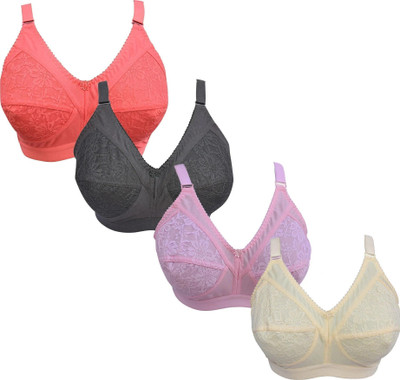 Ninteen-69 Women’s Cotton Non-Padded Everyday Bra | Soft & Comfortable Fit Women Full Coverage Non Padded Bra(Multicolor)