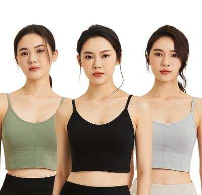 Surinka Women Sports Bras Yoga Gym Bra Women Sports Lightly Padded Bra(Green, Black, Grey)