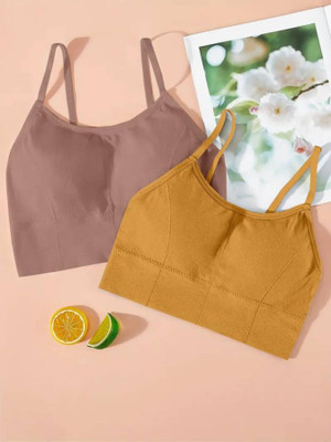 Payal Creation Women T-Shirt Lightly Padded Bra(Brown, Yellow)