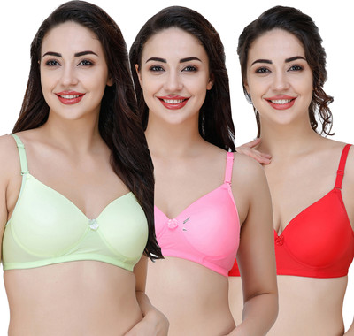 COLLEGE GIRL CGPAD1200 Women T-Shirt Lightly Padded Bra(Green, Pink, Red)