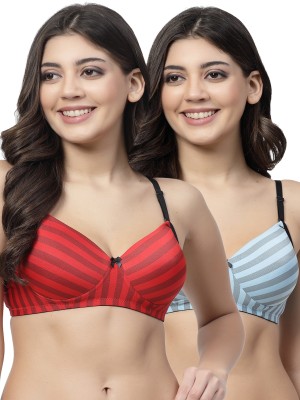 Docare DenimPad Women T-Shirt Lightly Padded Bra(Red, Light Blue)