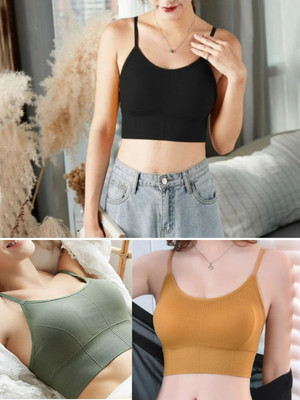 BRANKLY URJA WOMEN CAMI LIGHTLY PADDED BRA Women Cami Bra Lightly Padded Bra(Black, Green, Gold)