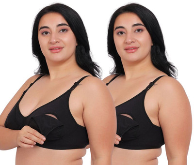 Fabme Women Maternity/Nursing Non Padded Bra(Black)