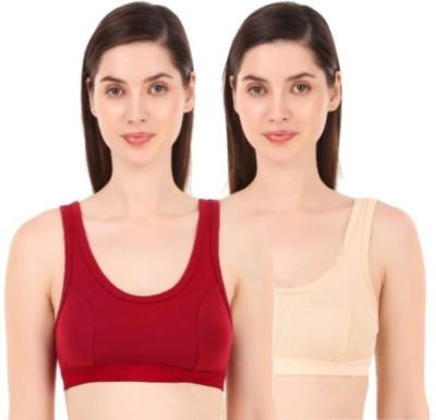 M Mapon Fashion Women Sports Non Padded Bra(Red, Beige)