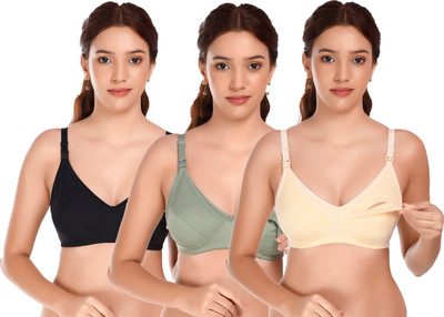 ZerrinLibaas Black Light Green Beige 42B nursing bra maternity bra lightly padded comfort fit Women Maternity/Nursing Non Padded Bra(Black, Light Green, Beige)