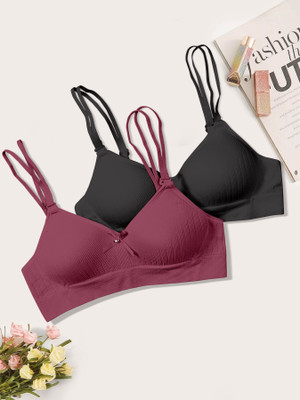 NAGARVEL CREATION C/309-BLK/MRN-P02-38 Women Push-up Lightly Padded Bra(Multicolor)