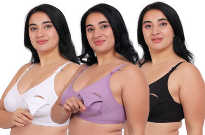 Fabme Women Maternity/Nursing Non Padded Bra(Purple, White, Black)