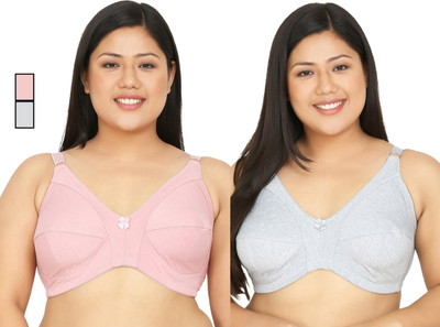 Curvy Love Women Full Coverage Non Padded Non Wired Bra with Adjustable Straps | Pack of 2 Women Everyday Non Padded Bra(Pink, Grey)