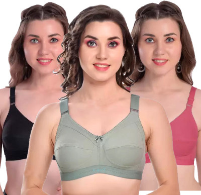 X-WELL Women Everyday Non Padded Bra(Light Green, Black, Pink)