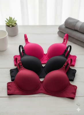 Extoes Combo pack of 3 Women Push-up Lightly Padded Bra(Pink, Black, Maroon)
