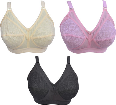 Ninteen-69 Women's Lovable Cotton Non-Padded Bra For Women Women Full Coverage Non Padded Bra(Beige, Pink, Black)