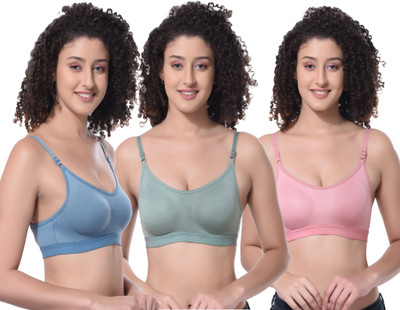 CURVZEX Women Sports Non Padded Bra(Dark Blue, Dark Green, Pink)