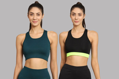 BEING RUNNER Women Sports Non Padded Bra(Green, Black)