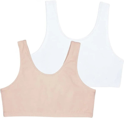 MEEMBOOLI Air Sports Bra Pack of 2 Girls Sports Non Padded Bra(White, Beige)