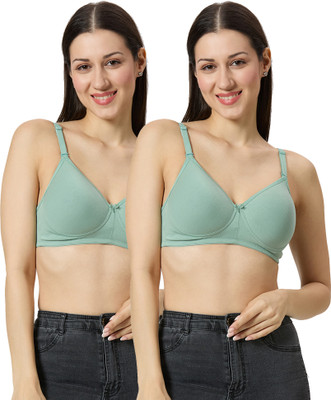 Libertina Mel Green Cotton Crepe Padded Full Coverage Bra Women Everyday Lightly Padded Bra(Light Green)