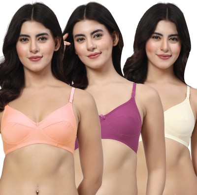 LILY Enimsaj Women Everyday Non Padded Bra(Orange, Purple, Beige)