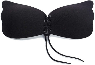 Besure Women's Silicone Wire Free Stick On, Invisible Push up, Sticky, Strapless Bra Women Push-up Heavily Padded Bra(Black)