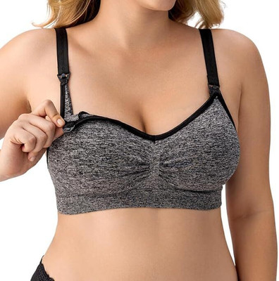 Wonder Queen Nursing Bras for Breastfeeding & Pregnancy Wireless, Extenders & Clips Women Maternity/Nursing Lightly Padded Bra(Black)