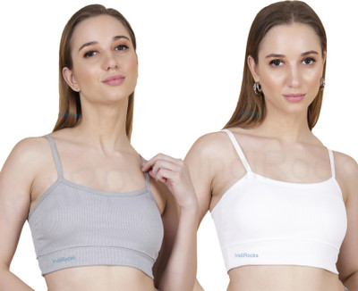 IndiRocks Spandex Padded Bra Comfortable Non-Wired with Removable Pad-Pack of 2 Women Bandeau/Tube Heavily Padded Bra(White, Grey)