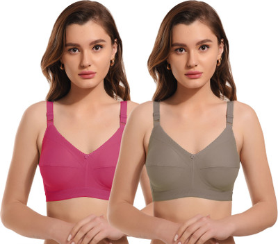 elina Everyday Cotton Bra for Women Women Minimizer Non Padded Bra(Pink, Grey)