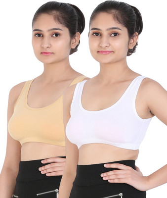 Mysha Girls Sports Non Padded Bra(White, Beige)