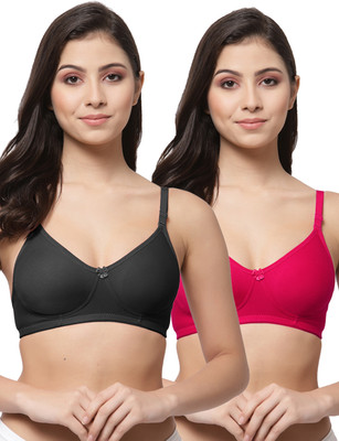 COLLEGE GIRL CG1301 Women T-Shirt Non Padded Bra(Black, Pink)