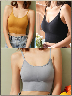 zoxen Women Cami Bra Lightly Padded Bra(Yellow, Black, Grey)