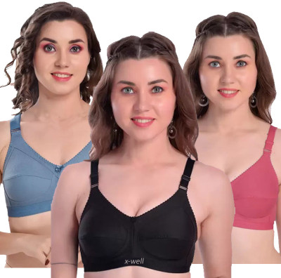 X-WELL Women Everyday Non Padded Bra(Grey, Black, Pink)