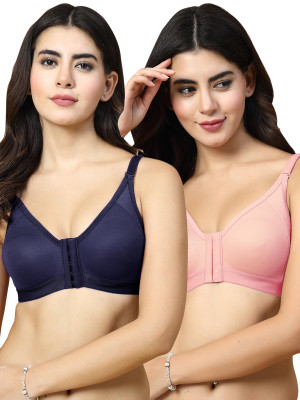 Docare DCFO280 Front Open Women T-Shirt Non Padded Bra(Dark Blue, Pink)