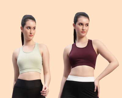 Chicaria Women Racerback Sports Bra Non Padded & Wirefree Women Sports Non Padded Bra(Light Green, Brown)