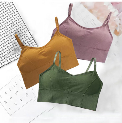 BRAABAA Pack of 3 Women fancy padded sports bra Women Sports Lightly Padded Bra(Yellow, Pink, Dark Green)